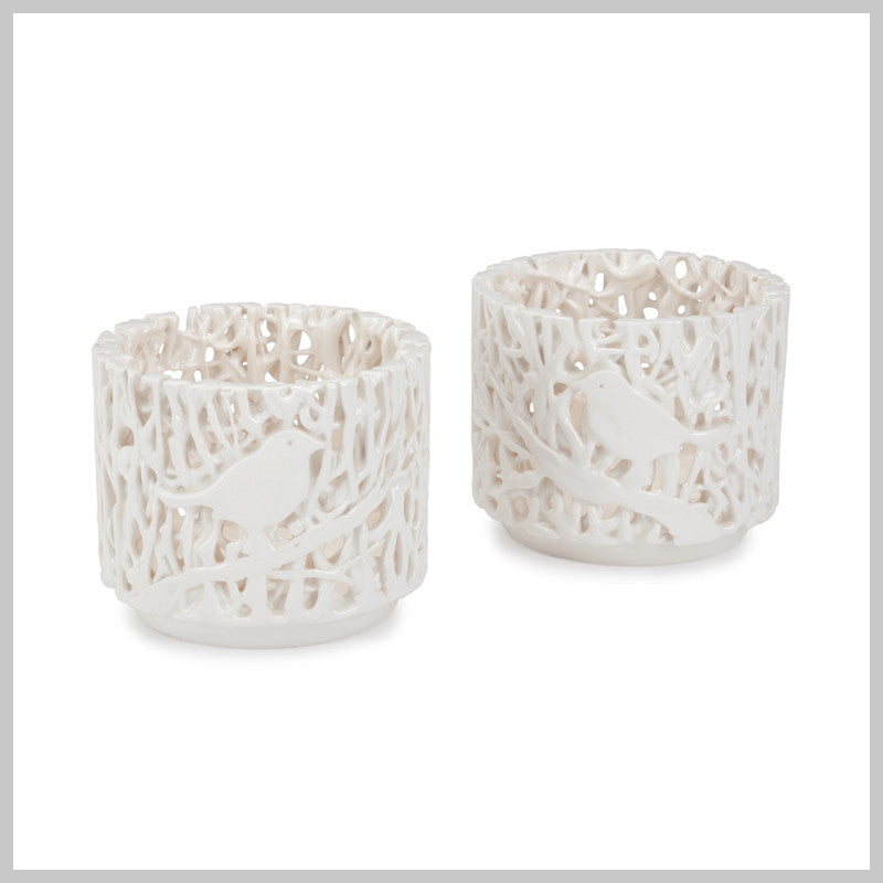 Pair of Tangled Web "Birds on a branch" Tea Light Holders