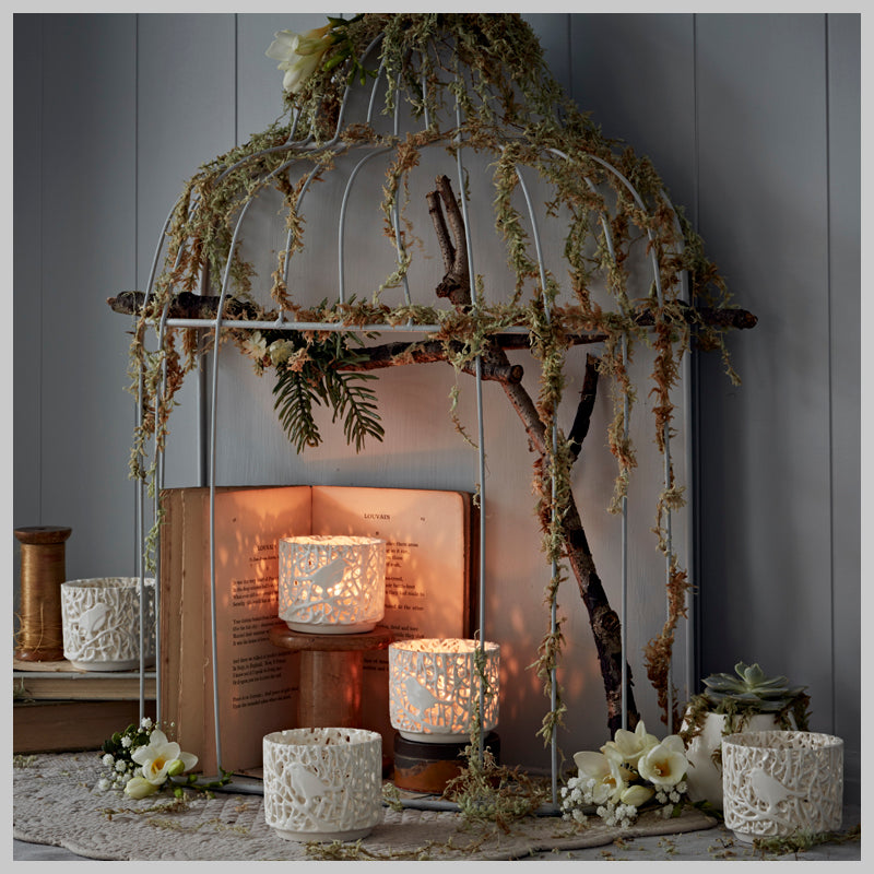 Pair of Tangled Web "Birds on a branch" Tea Light Holders