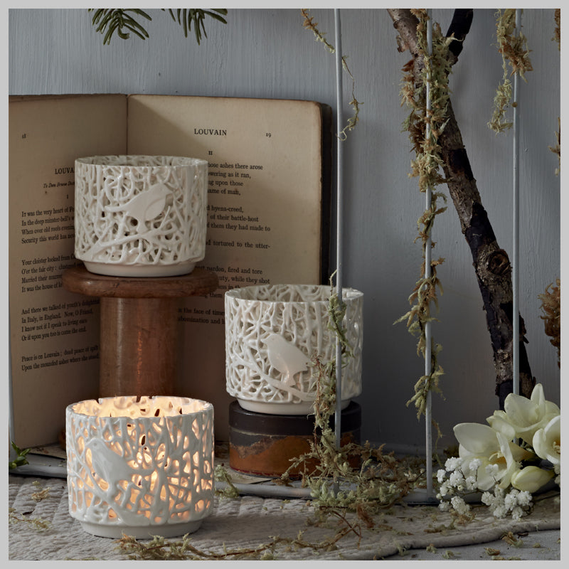 Pair of Tangled Web "Birds on a branch" Tea Light Holders