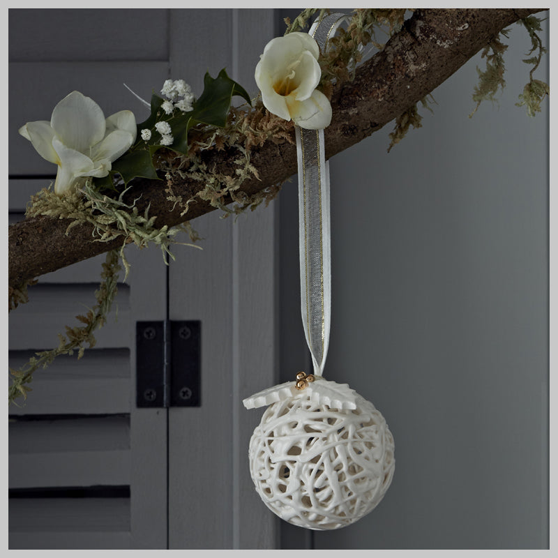 Tangled Web Bauble with Holly leaves and golden berries